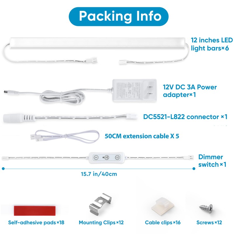 Litever Under Cabinet Lights Plug in, 6 pcs 12 Inches