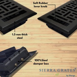 Sierra Grates Precision Flow 4"x12" Steel Floor Register - Metro Design, Granite Grey Finish - Premium Home Vent Covers, Durable & Decorative - Fits 4"x12" Duct Openings, Easy Installation