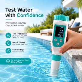 7-in-1 Digital Pool Water Tester for Maintenance – pH, Chlorine, ORP, TDS, EC, Salinity & Temp Meter