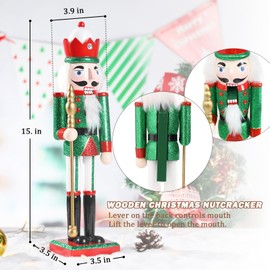 MUMTOP 15 Inch Nutcracker Christmas Decorations, Wooden Christmas Nutcracker Figures Ornament Christmas Nutcracker King Decorations for Table Desktop Fireplace Indoor Home Winter, Green