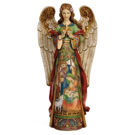 Joseph's Studio by Roman – 15.75" Angel Figurine Holding Star with Holy Family in Gown – Religious Christmas Nativity Decoration