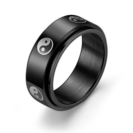 8MM Yin and Yang Fidget Spinner Rings for Men Women Stainless Steel Taichi Balance Mantra Black Ring, Size 6