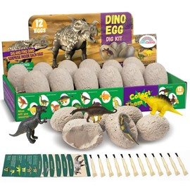 Huevos de Dinosaurio Excavación Kits, Descubrir 12 Juguetes de Dinosaurios Sorpresa Actividades Científicas STEM, Juego de Arqueología, Regalos de Ciencia Educativa, para Niños y Niñas de 6+ Años