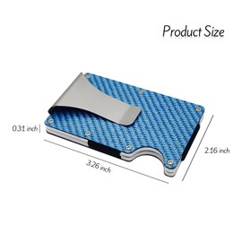 FuninCrea Men's Sports Wallet, Slim Carbon Fiber, Aluminum Alloy & Stainless Steel RFID Blocking Minimalist with Money Clip, Blue