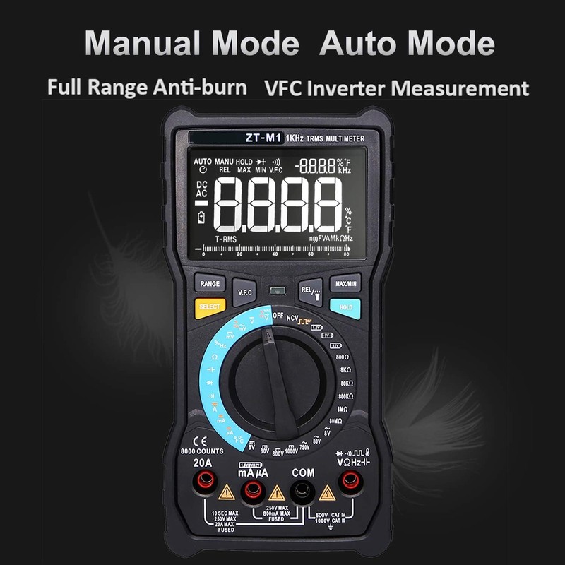 Auto Ranging Digital Multimeter TRMS 6000 with Battery Alligator Clips