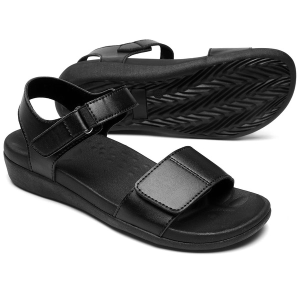 MEGNYA Comfortable and Arch Support Black Sandals for Women, Orthotic and Lightweight Walking Slides with Adjustable Straps Black Size 8