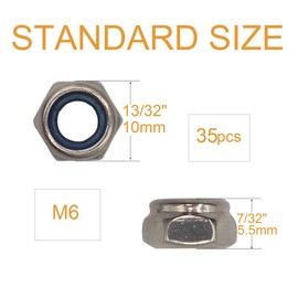 BinifiMux 35Pcs M6 x 1.0mm Lock Nuts - 304 Stainless Steel Self-Lock Nylon Inserted 6mm Nylock Nuts for Wheels, Bicycle Brakes