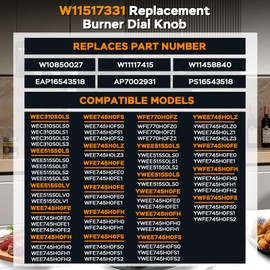W11517331 Replacement Knobs for Whirlpool Stove WEC310S0LS1, WEE515S0LZ1, WEC310S0LS2, WEE515S0LS1 Electric Ranges, Replace Part #W10850027 W11117415 W11458840 Oven Control Knobs, Pack of 4