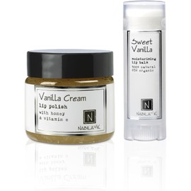 Nabila K Set De Labios Vanilla Kisses: Esmalte Labial En Crema De Vainilla Y Bálsamo Labial Orgánico. Exfolia E Hidrata. Ideal Para Regalar.