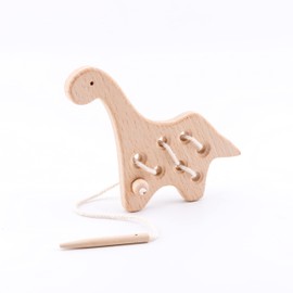 O-Life Lacing Toy, String String, For Babies, Educational Toy, Early Development, Fingertip Training, Coordination Ability, For Children, Animals, Whales, Hippopotamus, Dinosaurus, Wooden, Natural