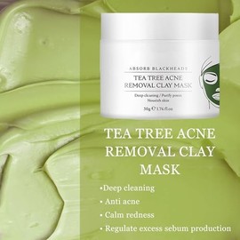 Blackhead Remover Mask with Tea Tree Essential Oil, Acne Clay Mask for Face with Hamamelis Extract Pore Cleansing Anti Redness Skin Smoothing Acne Masks for All Skin Types 2.12 Fl.Oz