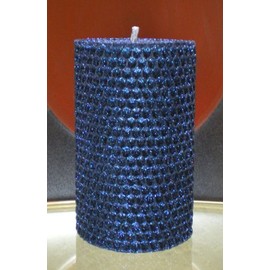 80 Hour-6 Inch Natural Beeswax Hybrid Pillar Glitter Candle, Sapphire Color