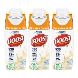 Boost Very High Calorie Nutritional Drink Very Vanilla, Made with Natural Vanilla Flavor & No Artificial Flavors, Colors & Sweeteners, 8 FL OZ (Pack of 3)