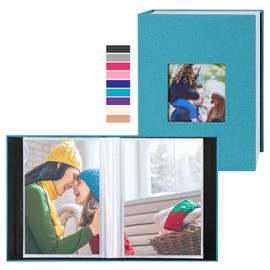 Benjia Small Photo Album 6x4 2 Packs, Each Pack holds 100 Pockets, Slip in Mini Linen Top Loading Photo Albums Holds Portrait Only 10x15cm Picture Teal