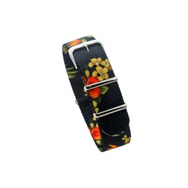 HNS Watch Bands - Choice of Graphic Pattern & Width (18mm, 20mm, 22mm) - Ballistic Nylon Watch Straps (20mm, Flowers/Black)