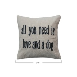 Creative Co-Op, White Square Cotton and Jute Pillow with Embroidered All You Need … Text