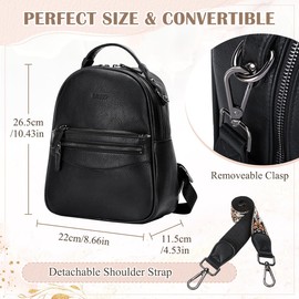 RAVUO Mini Backpack for Women, Small Leather Backpack Purse Fashion Handbag Convertible Ladies Trendy Shoulder Bag for Work,Travel,Black