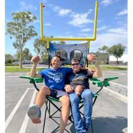 XXL Giant Football Toss Game & Tailgating Chair Combo - 8’ Tall - Outdoor Football Game for 2-4 People – Includes Footballs, Air Pump, Kicking Tee & Storage Bag – Tailgating, Backyard, Beach & Parks