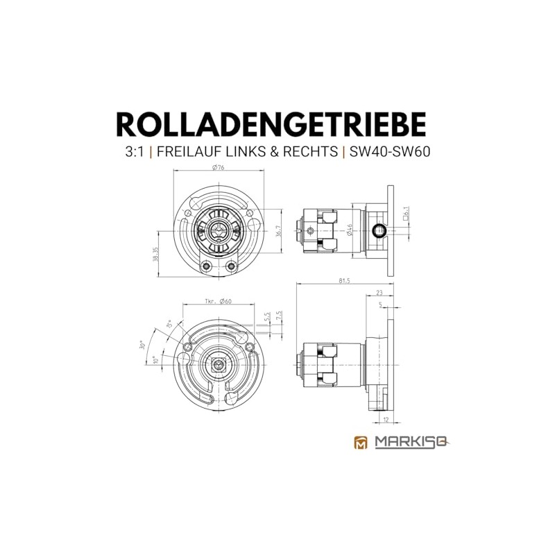 Roller Shutter Gear 3:1 - Crank Gear [Freewheel Right] for