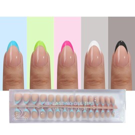 Jsiallye French Soft Gel Nail Tips,150pcs Short Almond Brighter French Tip Press on Nails, No Need to File Tips Pre-lasting, Soak Off Acrylic Fake Nails Extensions for Women Nail Art DIY 15 Sizes