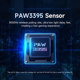 MCHOUSE A5 V2 Ultra Wireless Esports Gaming Mouse, Wired 8K/Wireless 4K Polling, 26,000 DPI, PAW3395 Optical Sensor, 54g Lightweight, 5 Programmable Buttons, 130 Hr Battery, for PC & Mac, Black