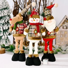 Baomifa 3Pcs Decoración de Muñeca Navideña Ajustable,Muñecas de Navidad Decoración de Árbol de Navidad Adorno de Año Nuevo Elk Snowman Santa Claus Decoración de Muñeca de Pie Feliz Navidad (A)