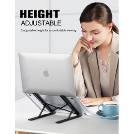 Laptop Stand for Desk, TEUMI Aluminum 5-Levels Adjustable Portable Computer Stand Laptop Cooling Pad, Ventilated Laptop Riser Compatible with MacBook Pro Air, Notebook, Lenovo, Dell, 10-15.6”