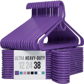 NEATERIZE Ultra Heavy Duty Plastic Clothes Hangers - Purple - Durable Coat, Suit and Clothes Hanger. Perchas De Ropa (38 Pack - Purple)
