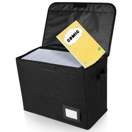 Comic Book Storage Box 15.74x7.87x11.8 inch Foldable Comic Book Bin Washable Integrated Comic Book Organizer Box with Lid Comic Book Display with Handle for Wardrobe, Closet, Shelf, Office (Black)