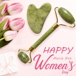 BAIMEI BAIMEI IcyMe Gua Sha & Jade Roller Facial Tools Face Roller and Gua Sha Set for Puffiness and Redness Reducing Skin Care Routine, Self Care Gift for Men Women - Green