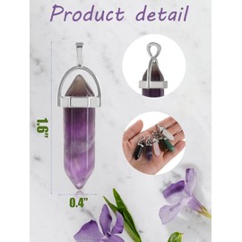 Lezam 24 Pcs Healing Chakra Crystal Pendants Hexagonal Pointed Natural Stone Pendant Bullet Shaped Gemstone Crystal Quartz Stone Pendants for Necklace Jewelry Making (4x6)