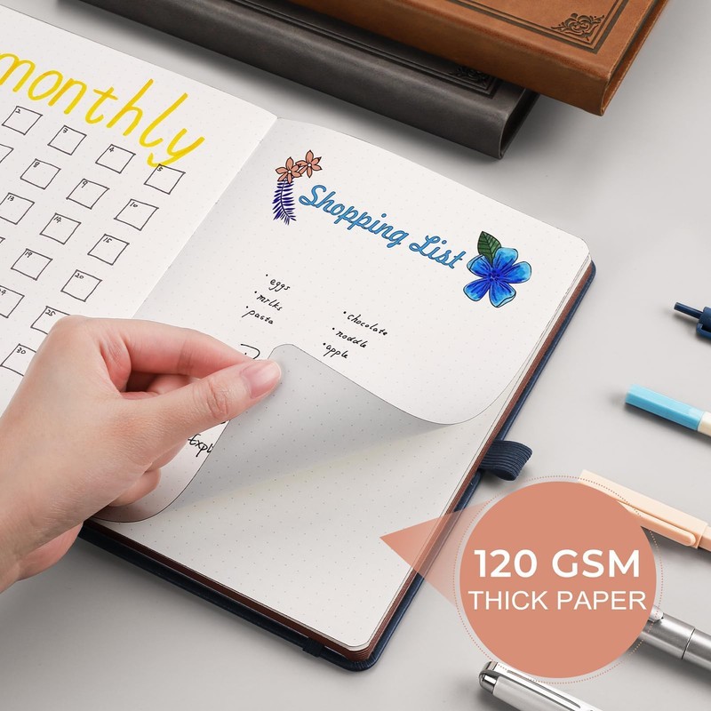 RETTACY A5 Dotted Journal Notebook, Hardcover Leather Bullet Dot Grid