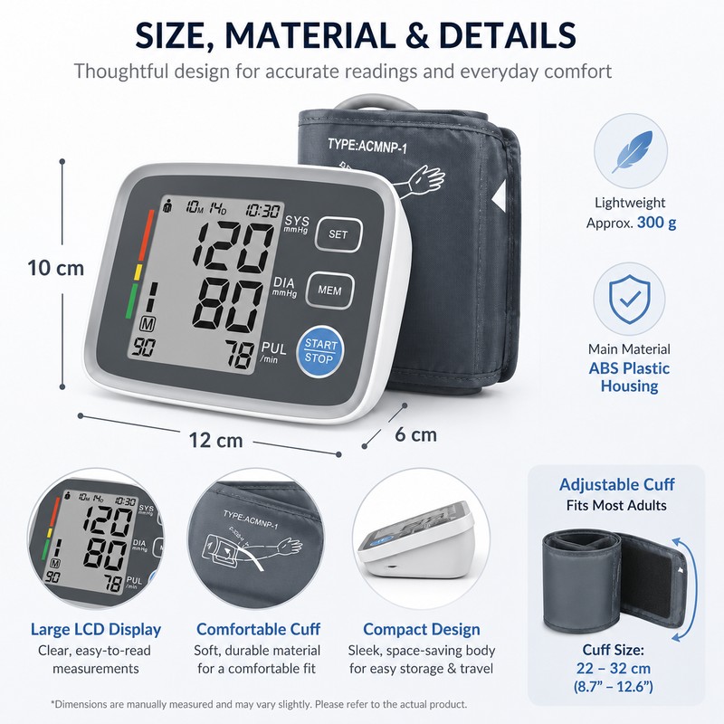 Automatic Upper Arm Blood Pressure Monitor – Adjustable Cuff Digital