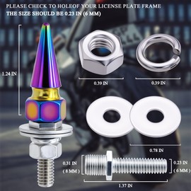 MEAJOO 4Pcs Spike License Plate Screw Fasteners Kit, Decorative Anti-Theft Stainless Steel & Aluminum Alloy Frame Bolts Fits Most Vehicles, Trucks, and Motorcycles(Colorful)