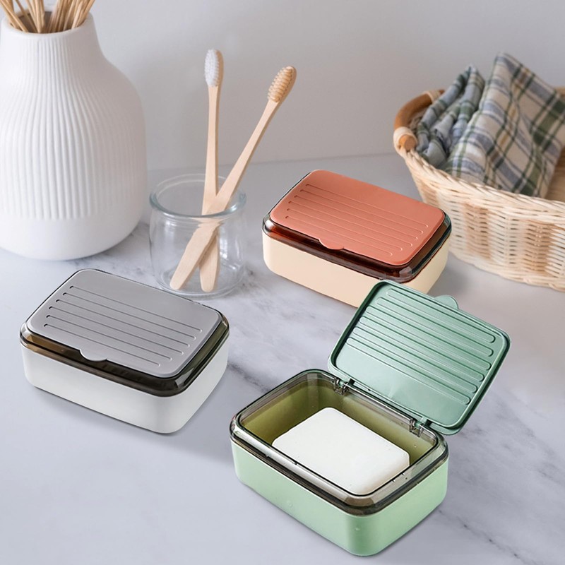 Realand 2Pcs Soap Dish Holder with Drainage Tray and Lid,