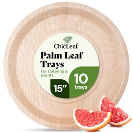 Chic Leaf All Natural Compostable & Disposable Round 15" Palm Leaf Tray for Parties, Charcuterie Boards, Catering & Weddings - Palm Leaf Platter Party Plates Christmas Dinner (10 pc)