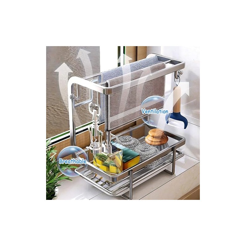 Sponge Holder Sink with Drip Tray and Hook, Multifunctional Sink