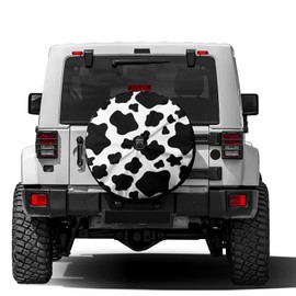 Foruidea Lovely Animal White Cow Print Spare Tire Cover with Backup Camera Hole Wheel Tire Cover Fit Trailer, RV, SUV and Many Vehicle 17inch