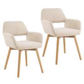 YEEFY Mid Century Modern Dining Chairs Set of 2 & 4 & 6 Comfy Accent Chair Upholstered Kitchen Dining Living Room Chairs for Bedrooms Waiting Room Home Arm Desk Chair No Wheels (Beige, 2)