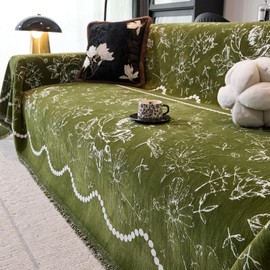 Akpgq Boho Anti-Slip Couch Cover Soft Pet-Friendly Sofa Cover for Dog Chenille Couch Cover Multi-use Furniture Protector Cover Washable (SMHY-Green, 91"*134")