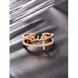 PRAYMOS Faith Rings for Women Sterling Silver Faith Over Fear Ring Adjustable Christian Religious Rings Confirmation Faith Jewelry Gifts, Sterling Silver, Cubic Zirconia