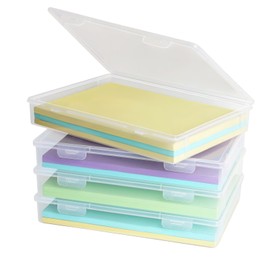 4 Pack Paper Organizer Storage Plastic Clear A4 Paper Storage Multi-functional Storage Box with Latching Lids for Classroom Organization Office Carft Storage Supplies Accessories(12.6x9.06x1.97inch)