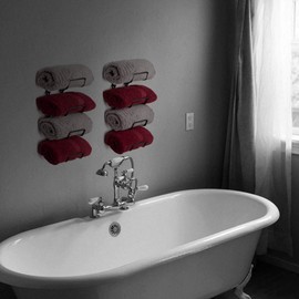 Wallniture Boto Wrought Iron Towel Rack, Rustic Wall Decor and Bathroom Organizer for Bath Towels Set, Stackable Storage Rack of 4 with 2 Hooks, Black