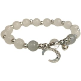 Moonstone Bracelet Natural Stone Beaded Bracelet Sun and Moon Bracelets Crystal Healing Beaded Bracelets for Women Moonstone Stretch Bracelets Jewelry,1PCS