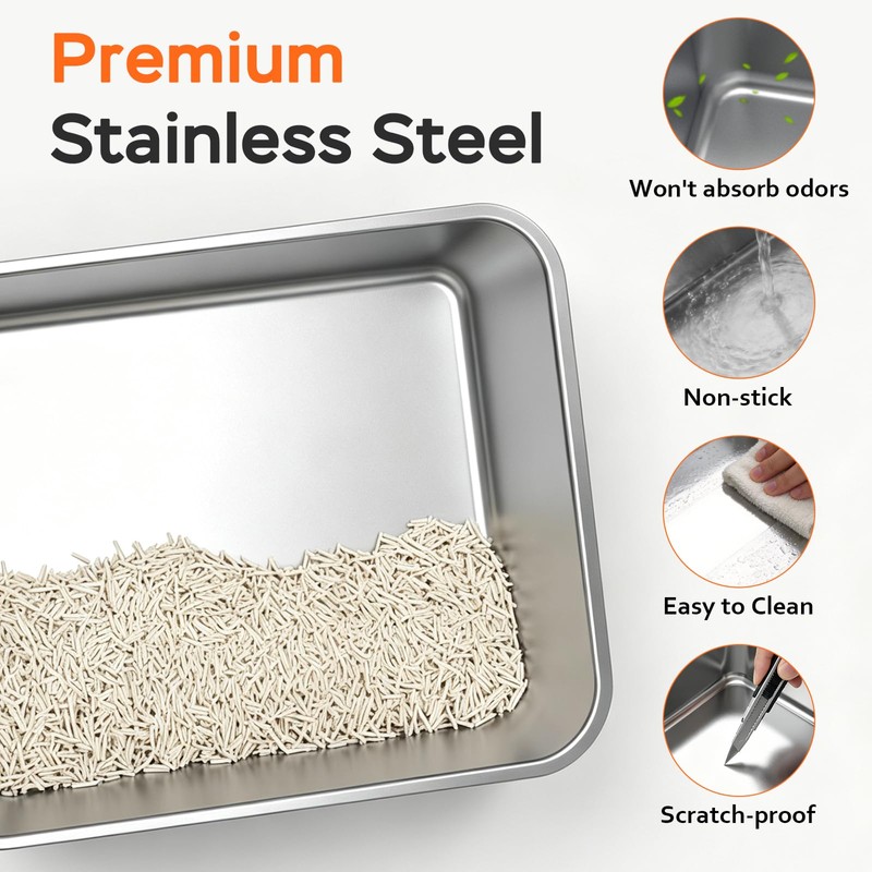 Devopet Stainless Steel Litter Box with Lid, Enclosed Cat Litter