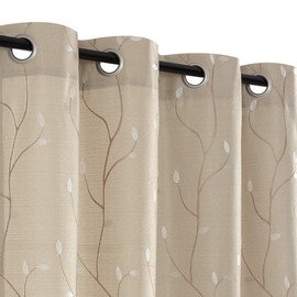 Topick Sheer Curtains for Bedroom Floral Embroidered Sheers for Living Room Embroidery Voile Grommet Top Window Curtain 2 Panels 63 Inches Beige