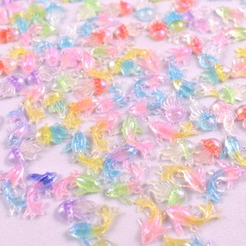 100Pcs Ocean Nail Charms Summer Nail Art Accessories 3D Resin Jellyfish Dolphin Nail Gems and Charms Marine Life Colorful Nail Decoration Accessories for DIY Nails Jewelry Making Crafts