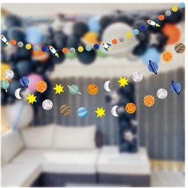TOTIEJFJ Colorful Space Hanging Paper Decoration (4 Strings X 8.2ft),Solar System Paper Garland Party Streamers, Outer Space Themed Hanging for Kids Bedroom Decor Birthday Party Supplies