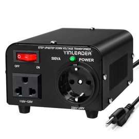 Yinleader 110v to 220v European Voltage Converter Transformer 500W Step Up Converter 110/120 Volt to 220/230/240 Volt or Step Down 220 to 110 w/US Power Cord,Circuit Breaker Protection