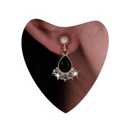 Atentuyi Boho CZ Drop Earrings Gold Drop Earrings Black Crystal Earrings Sparkling Rhinestone Earrings Small Pearl Stud Earrings Jewellery for Women and Girls, Crystal